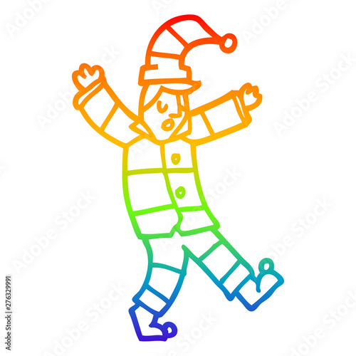 rainbow gradient line drawing cartoon man in traditional pyjamas