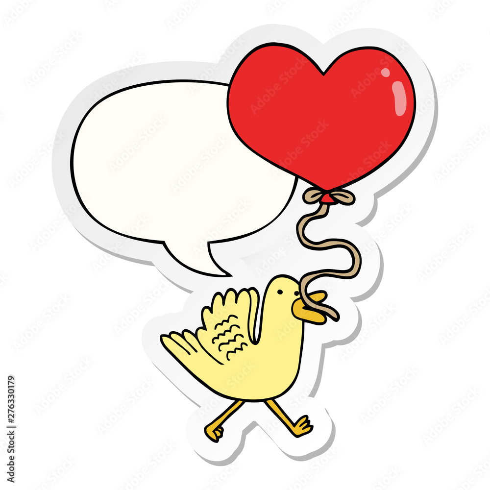 cartoon bird and heart balloon and speech bubble sticker cartoon bird and heart balloon and speech bubble sticker