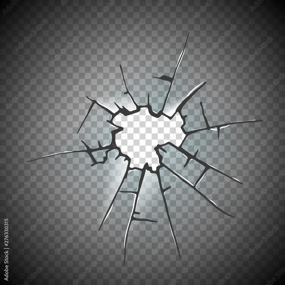 Broken glass window frame vector. Window glass broken isolated on checkered  background, illustration damage glass with hole. Stock Vector | Adobe Stock