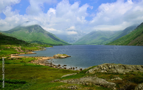 Wast Water View to Cloud Covered Yewbarrow  Great Gable   Sca Fell  in the English Lake District