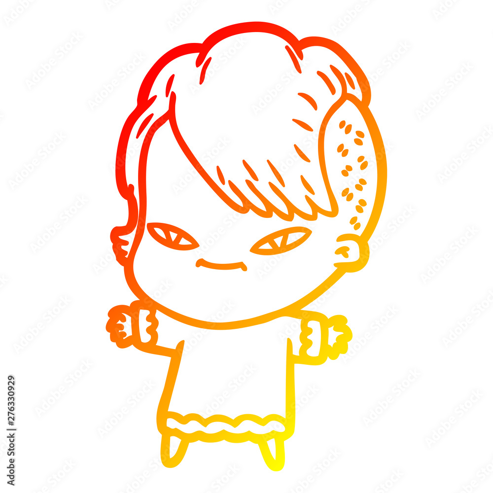 warm gradient line drawing cute cartoon girl with hipster haircut warm gradient line drawing cute cartoon girl with hipster haircut