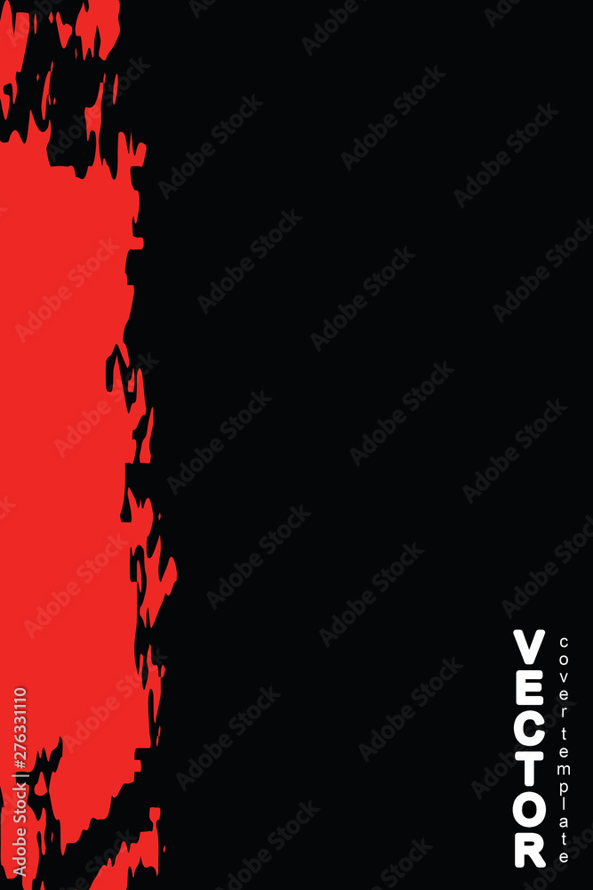 Red brush stroke on black background. Template for book cover, poster, label. Grunge stripe vector illustration. Red brush stroke on black background. Template for book cover, poster, label. Grunge stripe vector illustration.