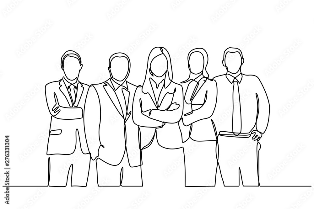 Continuous line drawing of businessman and businesswoman standing. business partners discussing documents and ideas at meeting. vector illustration isolated on white background. Continuous line drawing of businessman and businesswoman standing. business partners discussing documents and ideas at meeting. vector illustration isolated on white background.