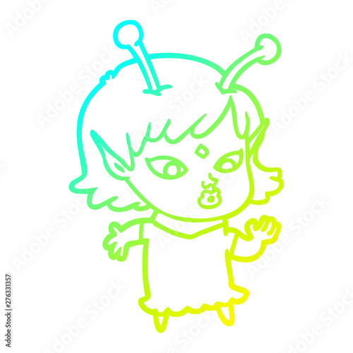 cold gradient line drawing pretty cartoon alien girl