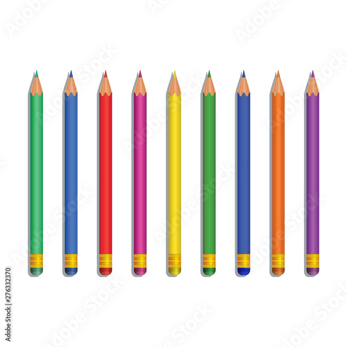Realistic multicolored pencils isolated on white background. Design element for stationery, back to school supplies, education, office supply