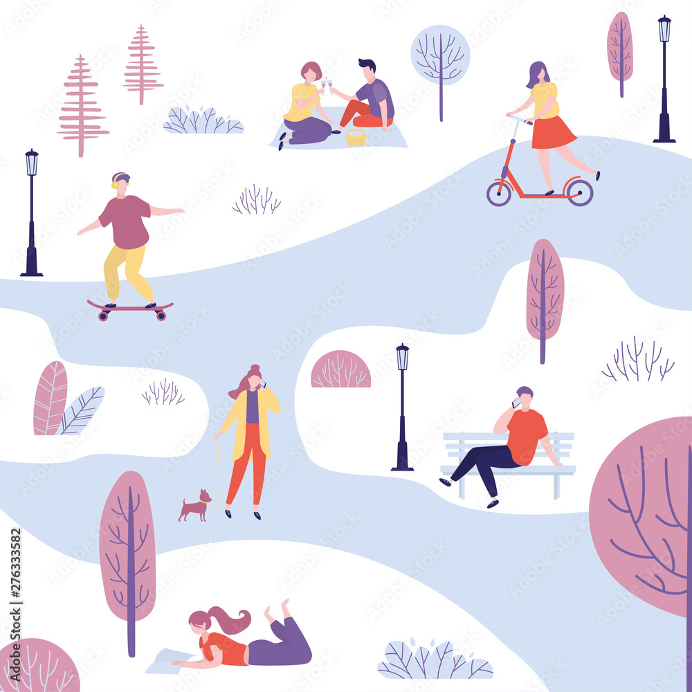 Different people in the park,human characters active lifestyle,recreation area, Different people in the park,human characters active lifestyle,recreation area,