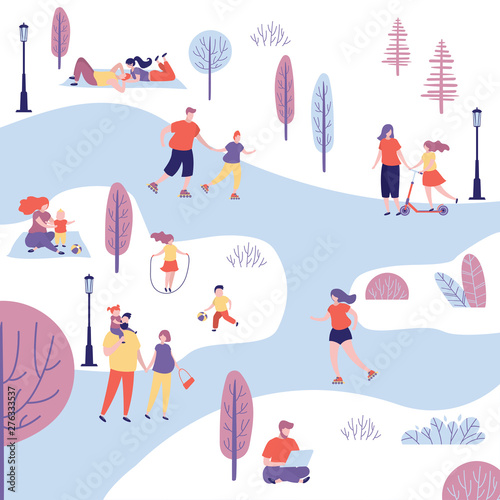 Different people in the park,human characters active lifestyle,