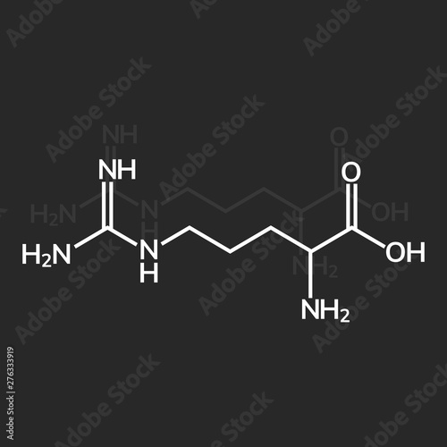 Arginine chemical formula on dark background
