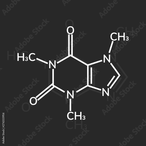 Caffeine chemical formula on dark background.