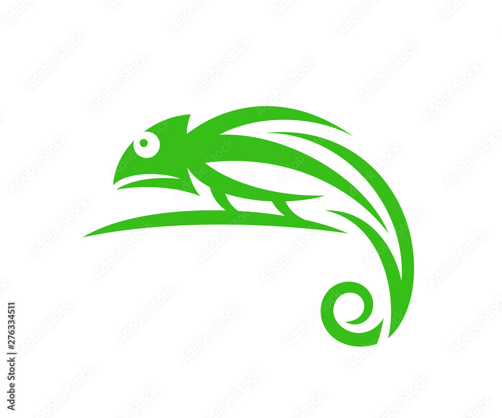 Fototapeta premium Green chameleon. Abstract chameleon on white background