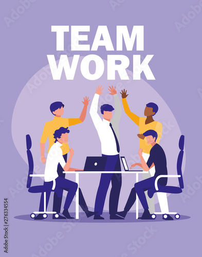 business men teamwork in the workplace celebrating