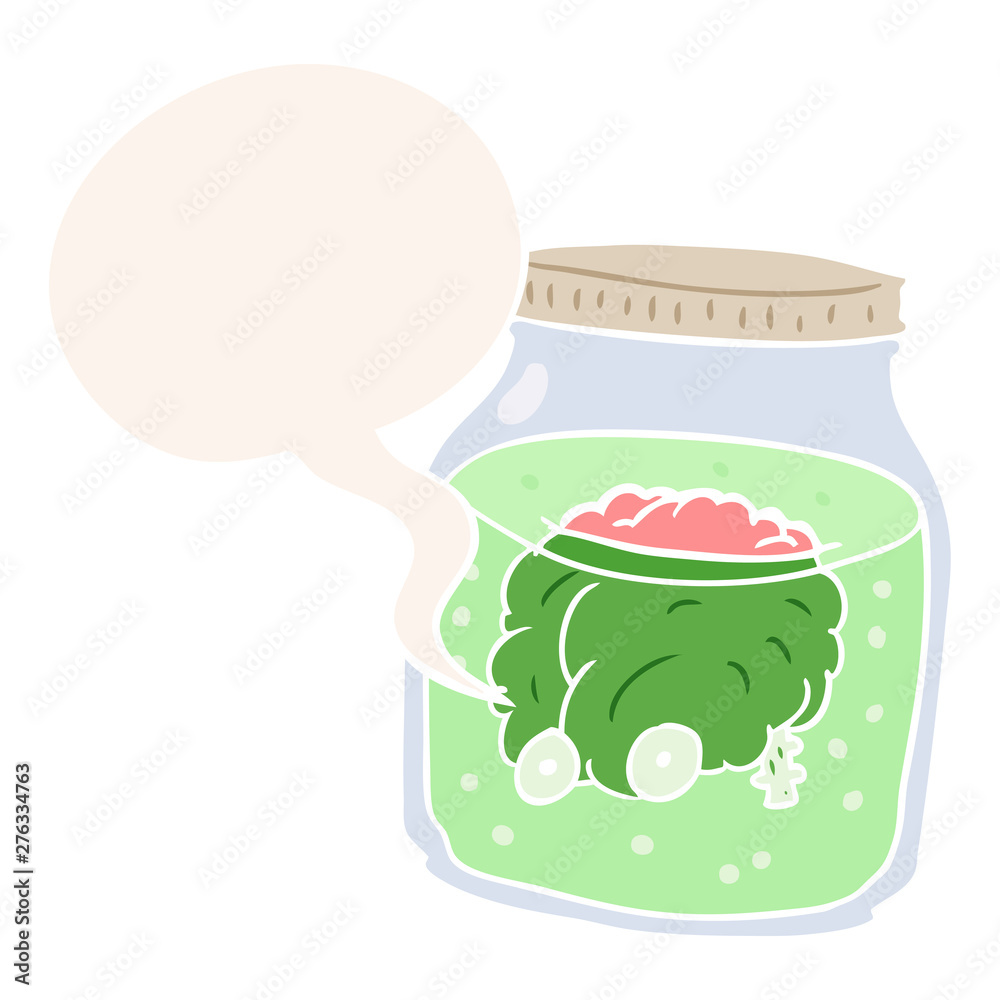 cartoon spooky brain floating in jar and speech bubble in retro style cartoon spooky brain floating in jar and speech bubble in retro style