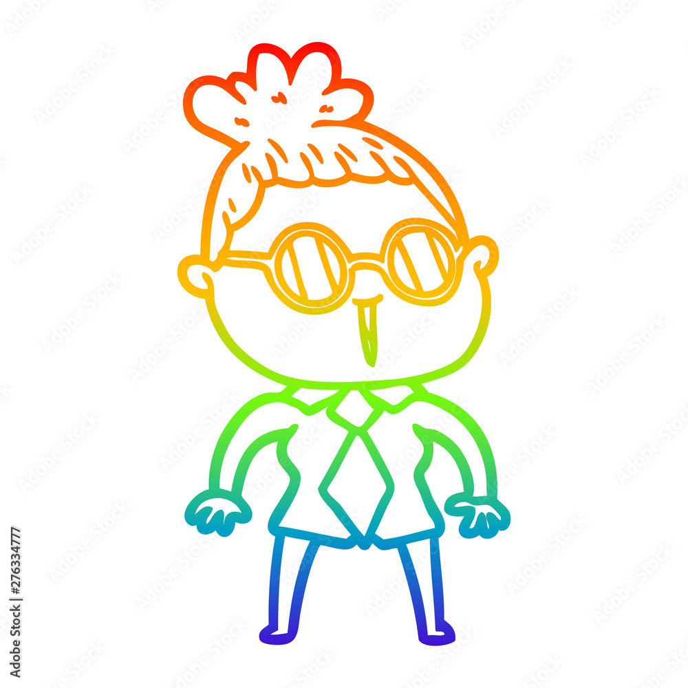 rainbow gradient line drawing cartoon woman wearing spectacles
