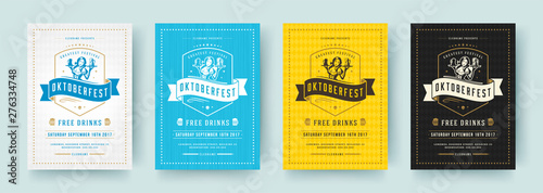 Oktoberfest flyers or posters retro typography vector templates design invitations beer fesival celebration. photo