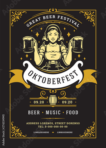 Oktoberfest flyer or poster retro typography template design willkommen zum beer fesival celebration vector illustration