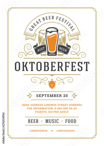 Oktoberfest flyer or poster retro typography template design willkommen zum beer fesival celebration vector illustration