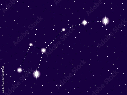 Ursa minor constellation. Starry night sky. Cluster of stars and galaxies. Deep space. Vector illustration