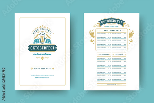 Oktoberfest menu vintage typography vector template with cover beer fesival celebration and badge design.