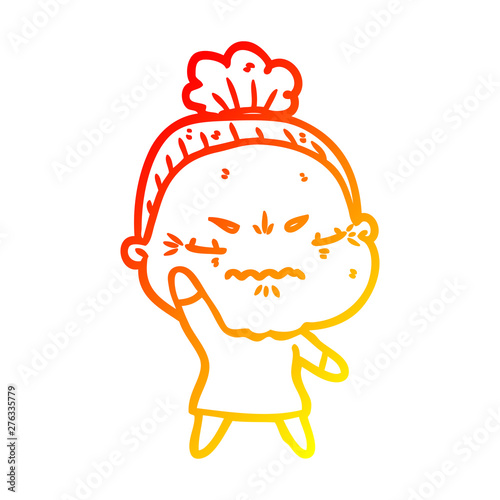warm gradient line drawing cartoon annoyed old lady