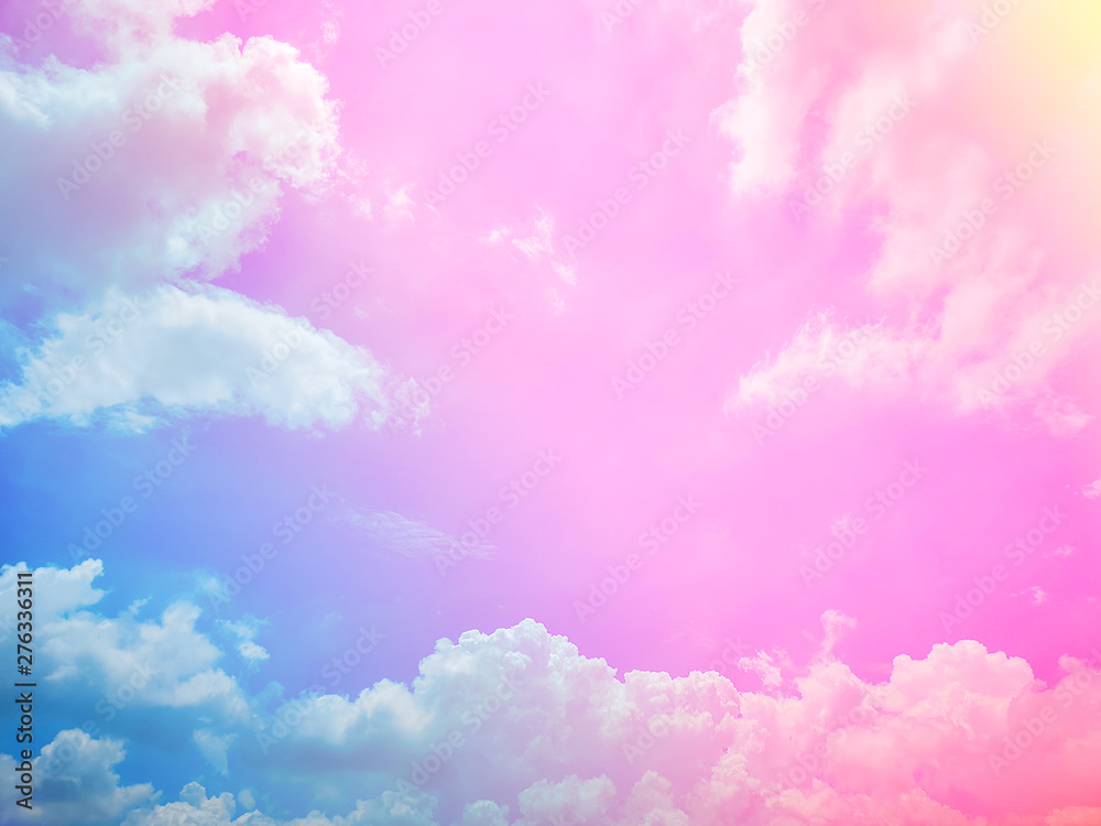 Beautiful Sky and Clouds with pastel color background on sunshine day.