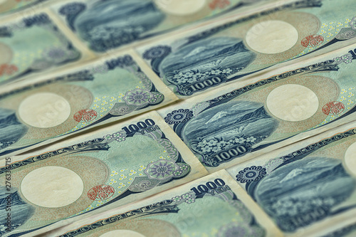 Money of Japan. One thousand japanese yen banknotes.