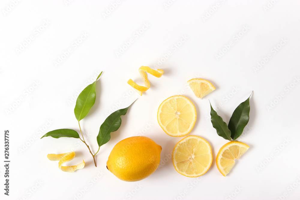 lemons on white background top view. lemons on white background top view.