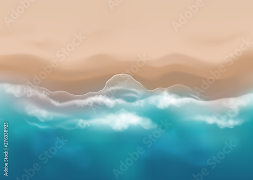 Vector beautiful realistic top view illustration of sandy summer beach - template for your poster of banner