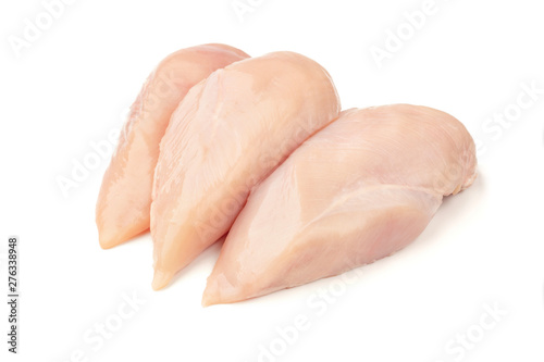 Raw chicken breast filets isolated on white background.