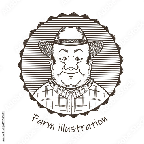 Agricultural illustration. Portrait of a man in a hat.
