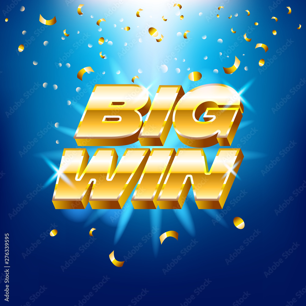 Big win banner with gold text for casino machines, gambling games, success, prize, lucky winner, vector illustration.