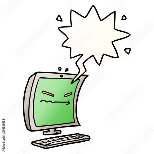 cyber bullying cartoon and speech bubble in smooth gradient style