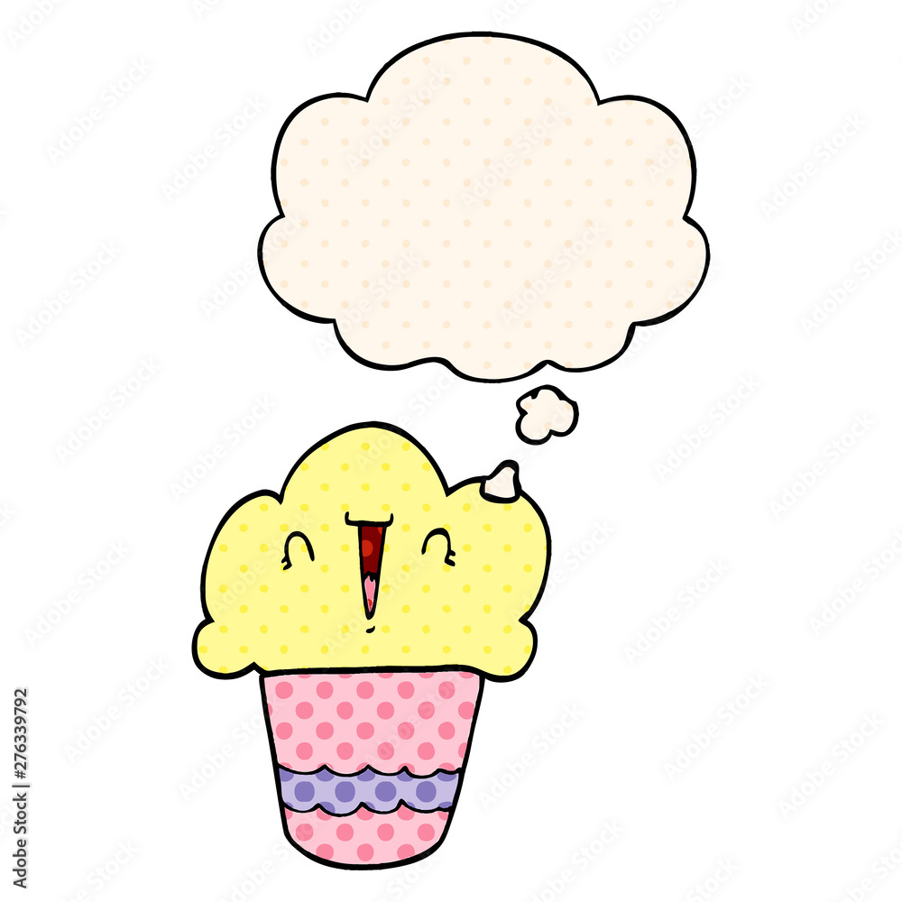cartoon cupcake with face and thought bubble in comic book style cartoon cupcake with face and thought bubble in comic book style