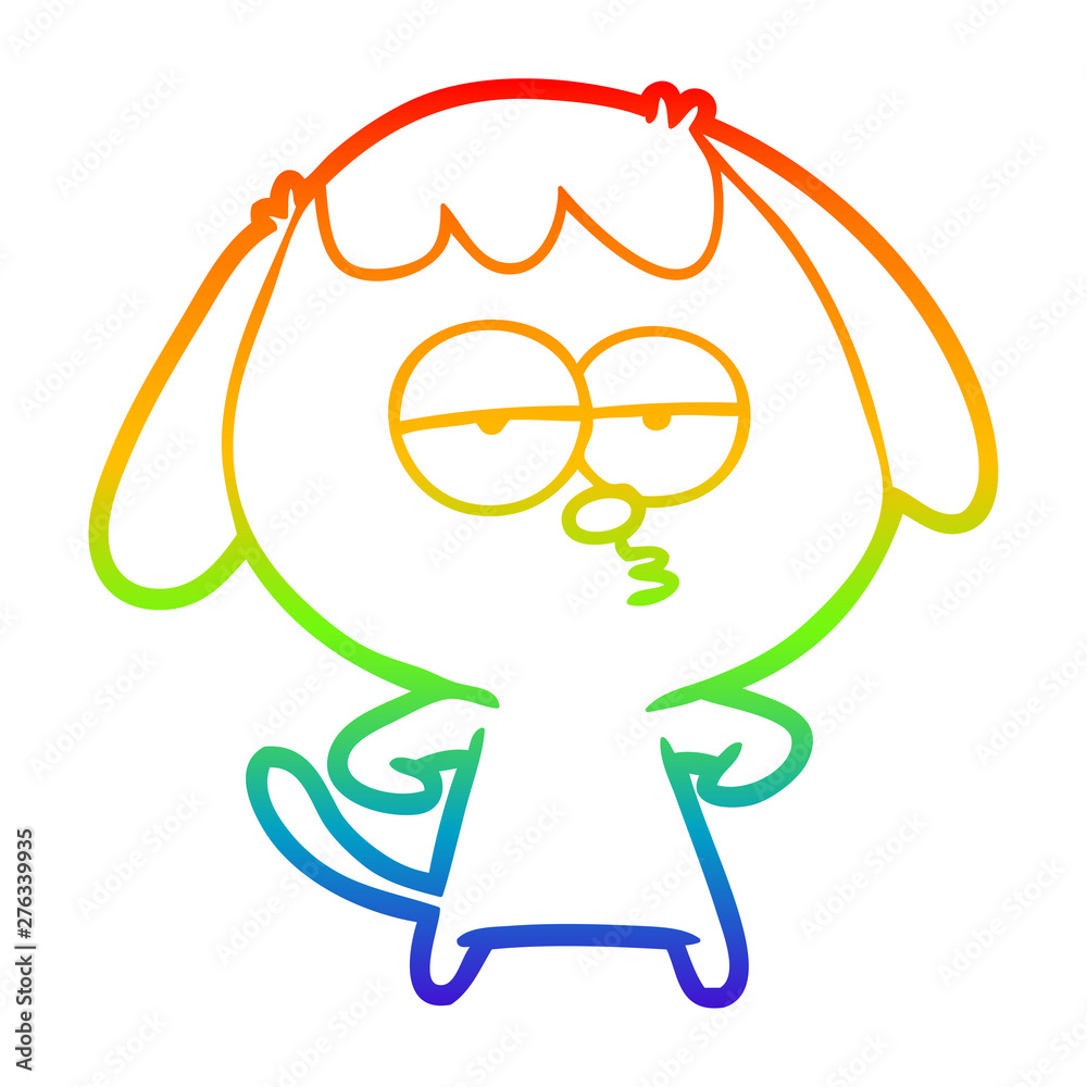 rainbow gradient line drawing cartoon bored dog