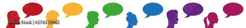 Peoples faces with speech bubbles