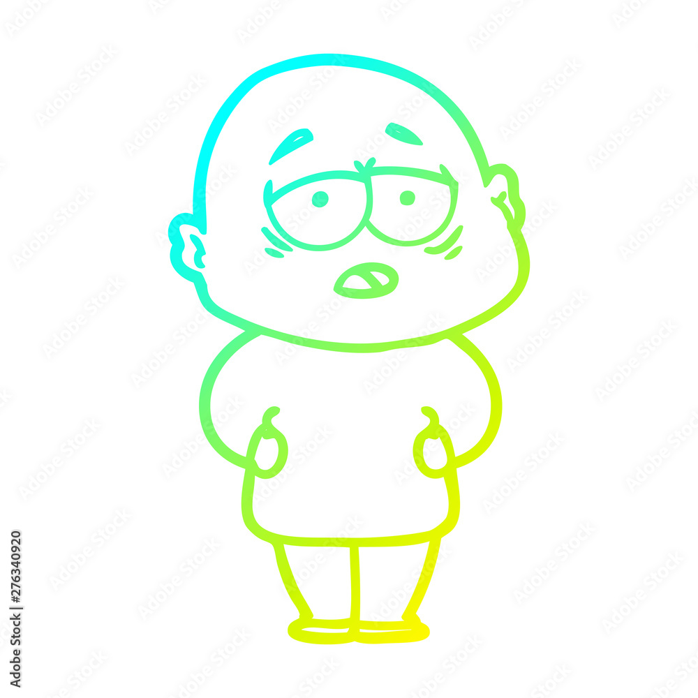 cold gradient line drawing cartoon tired bald man cold gradient line drawing cartoon tired bald man