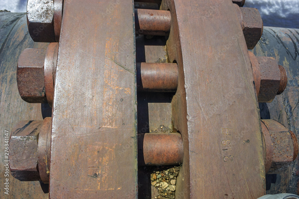 Big rust nuts in a circular row (shallow focus).