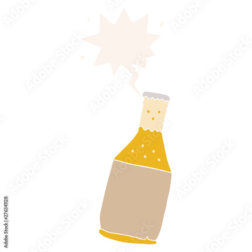 cartoon beer bottle and speech bubble in retro style
