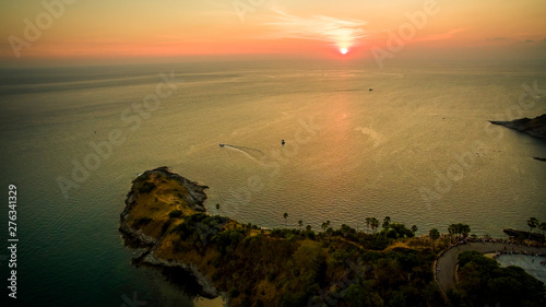 high angle view of beautiful sunset at laem phomthep phuket southern of thailand photo