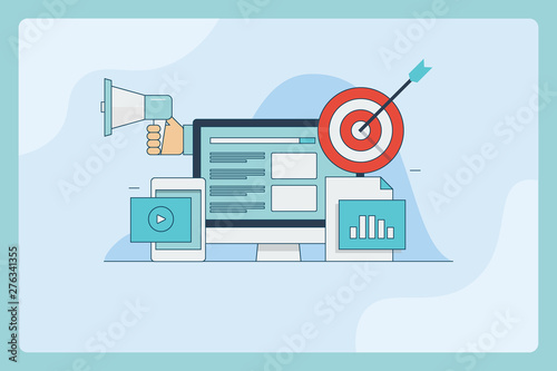 Flat design concept of pay per click advertising, sponsored listing, search marketing concept, vector web banner.