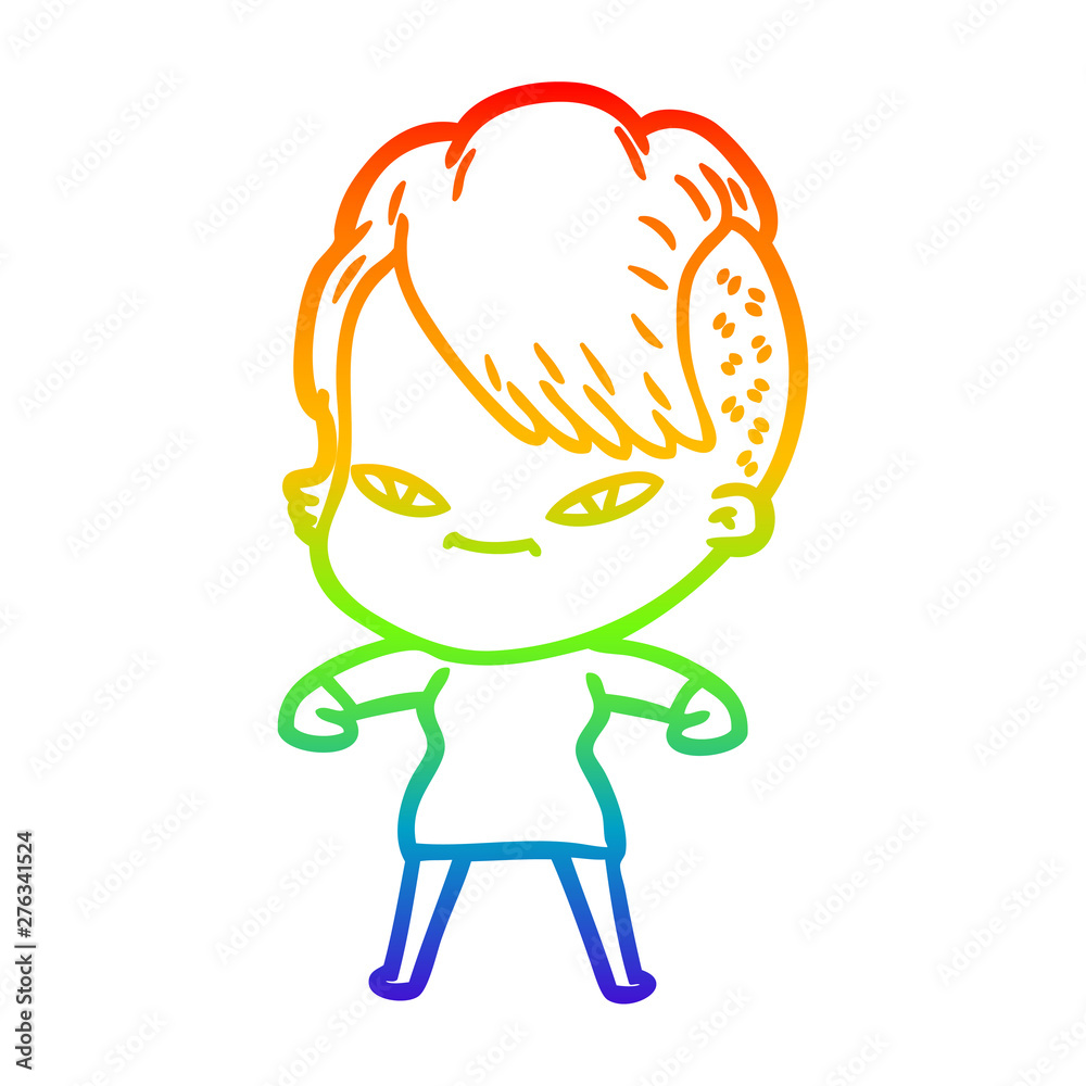 rainbow gradient line drawing cute cartoon girl with hipster haircut rainbow gradient line drawing cute cartoon girl with hipster haircut