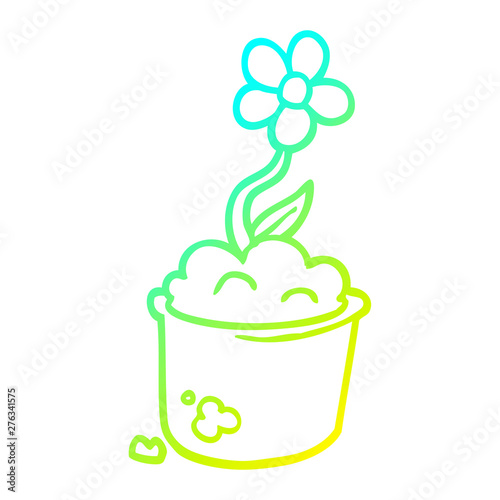 cold gradient line drawing cartoon flower pot