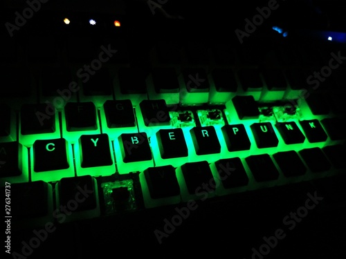 cyberpunk written rgb led keyboard © filiz