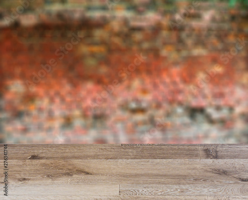 blank wooden table. Flooring. Texture of an old red  brick. vintage