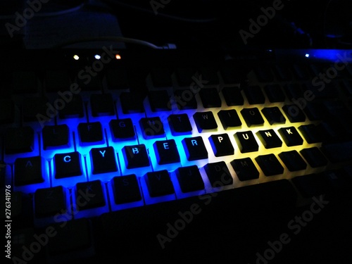 cyberpunk written rgb led keyboard