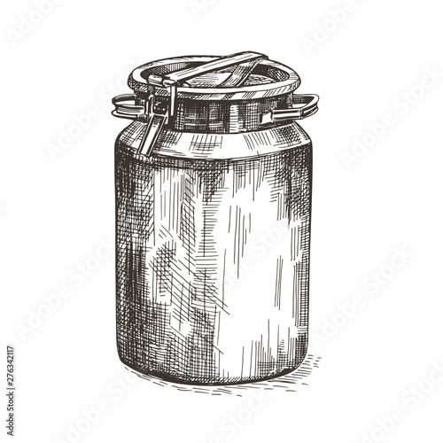 Vector image of milk can. Metal can in vintage style.
