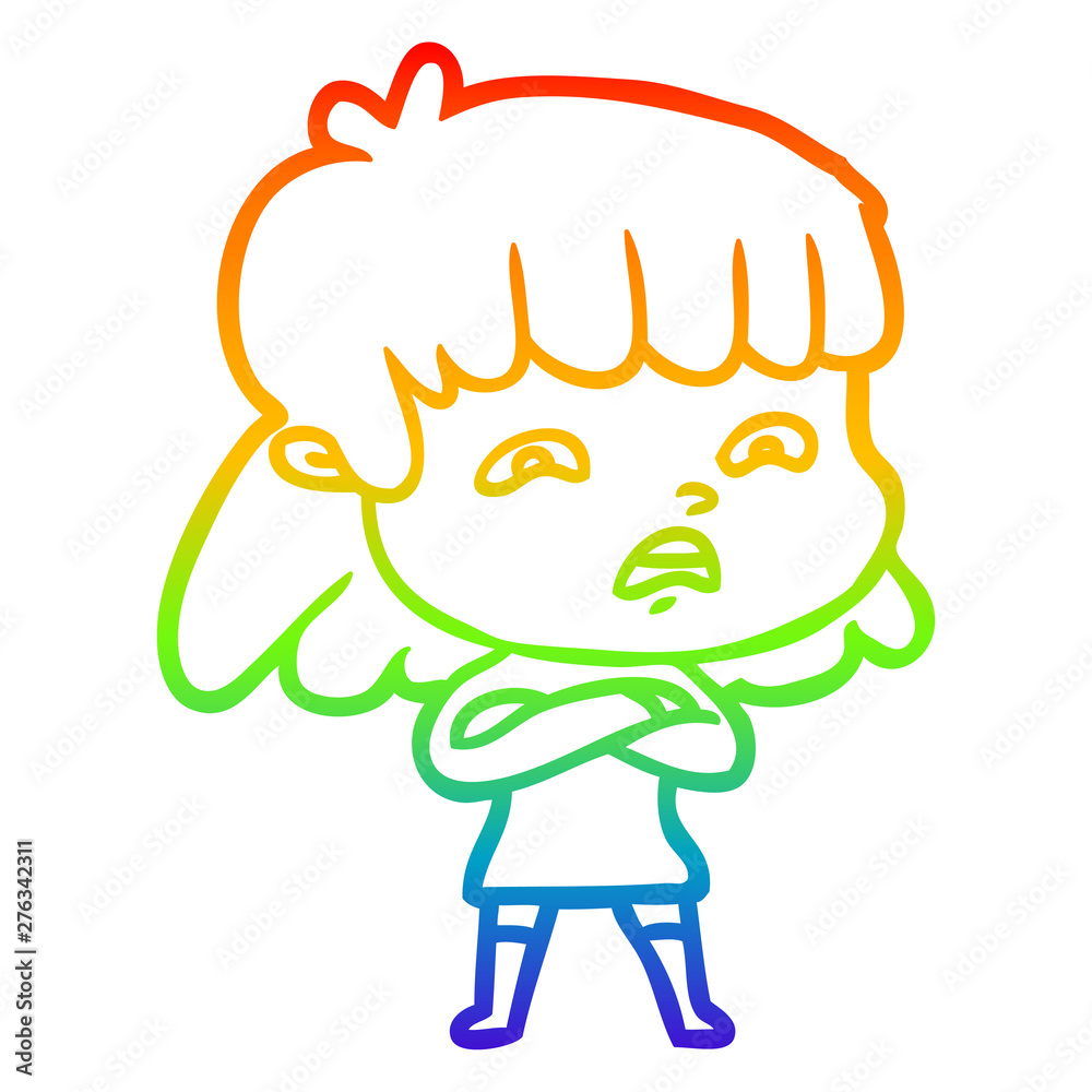 rainbow gradient line drawing cartoon worried woman rainbow gradient line drawing cartoon worried woman