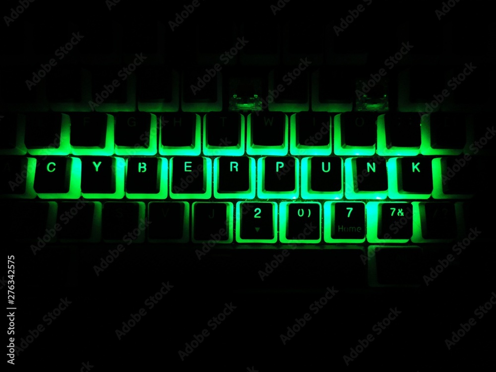 cyberpunk written rgb led keyboard