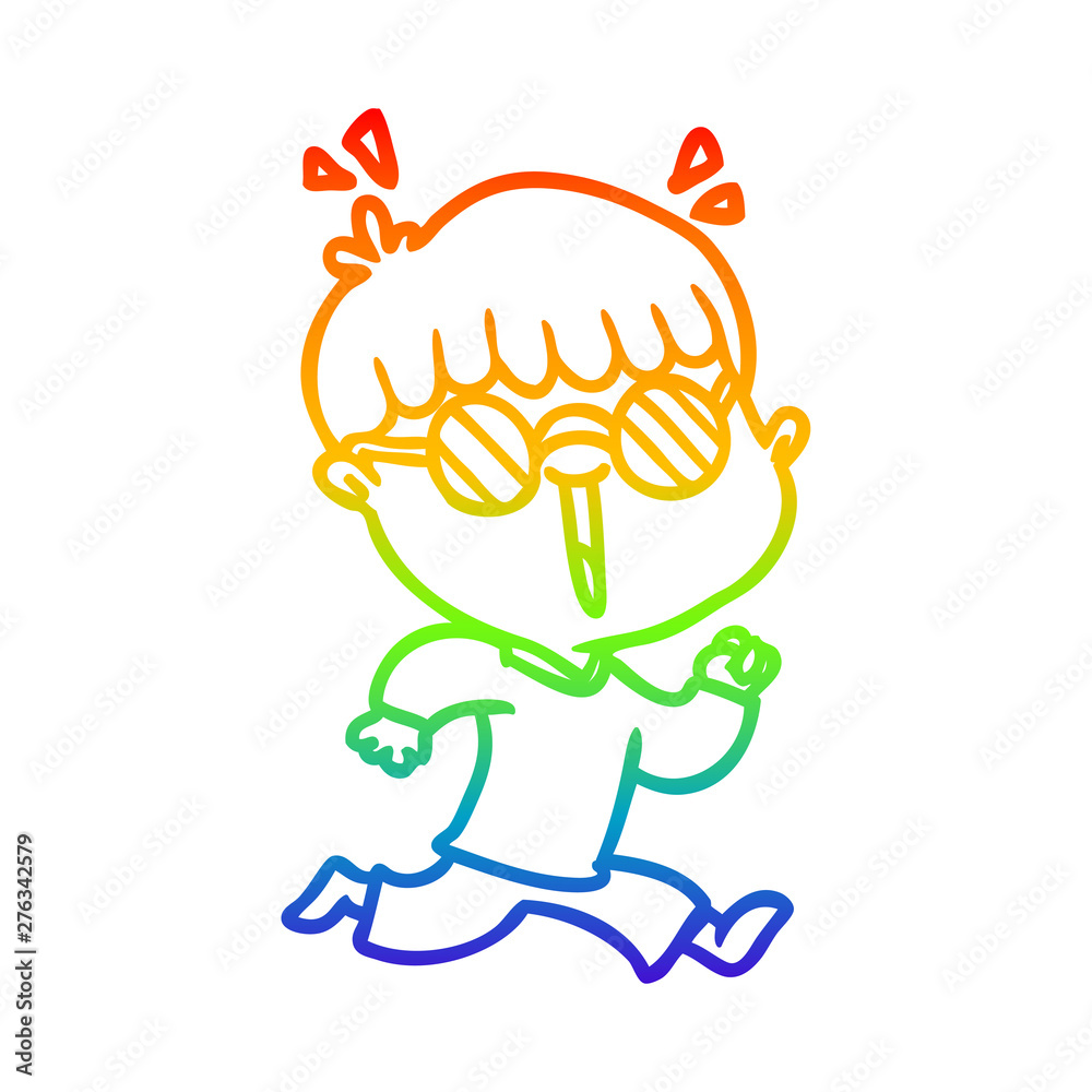 rainbow gradient line drawing cartoon running boy wearing spectacles rainbow gradient line drawing cartoon running boy wearing spectacles