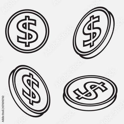 Set of icons of coins dollar sign.