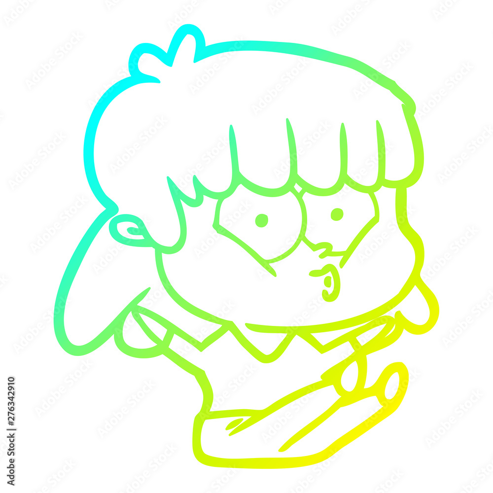 cold gradient line drawing cartoon whistling girl